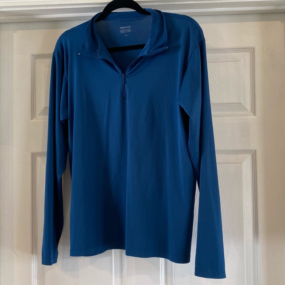 Marmot Mens Navy Blue Thin Summer Base Layer Pull Over 1/4 Zip Shirt Jacket L